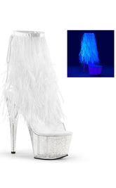 ADORE-1017MFF White Marabou / Clear Ankle Boots-Pleaser-Tragic Beautiful
