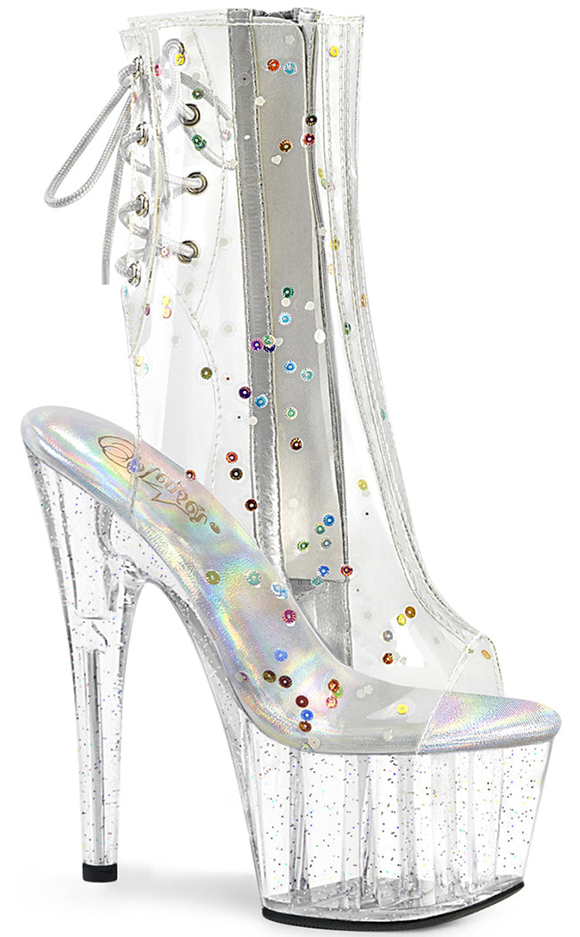 ADORE-1018C-2 Clear Glitter Ankle Boots-Pleaser-Tragic Beautiful