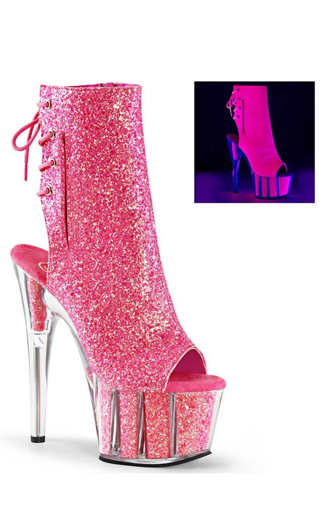 ADORE-1018G Neon Pink Glitter Ankle Boots-Pleaser-Tragic Beautiful