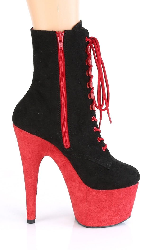 ADORE-1020 Black & Red Suede Boots-Pleaser-Tragic Beautiful