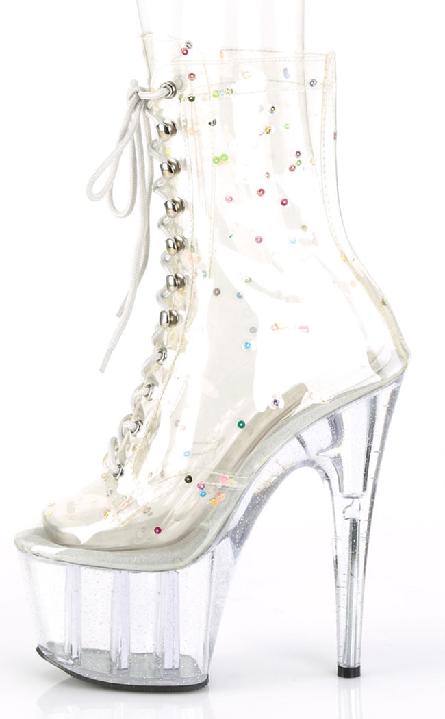 ADORE-1020C-2 Clear Glitter Platform Ankle Boots-Pleaser-Tragic Beautiful