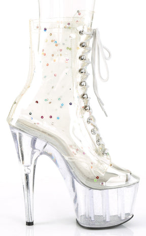 ADORE-1020C-2 Clear Glitter Platform Ankle Boots-Pleaser-Tragic Beautiful