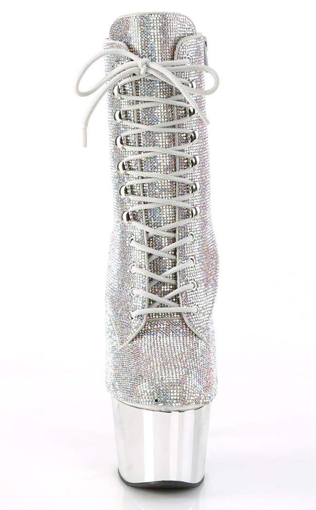 ADORE-1020CHRS Silver Rhinestone Chrome Ankle Boots-Pleaser-Tragic Beautiful