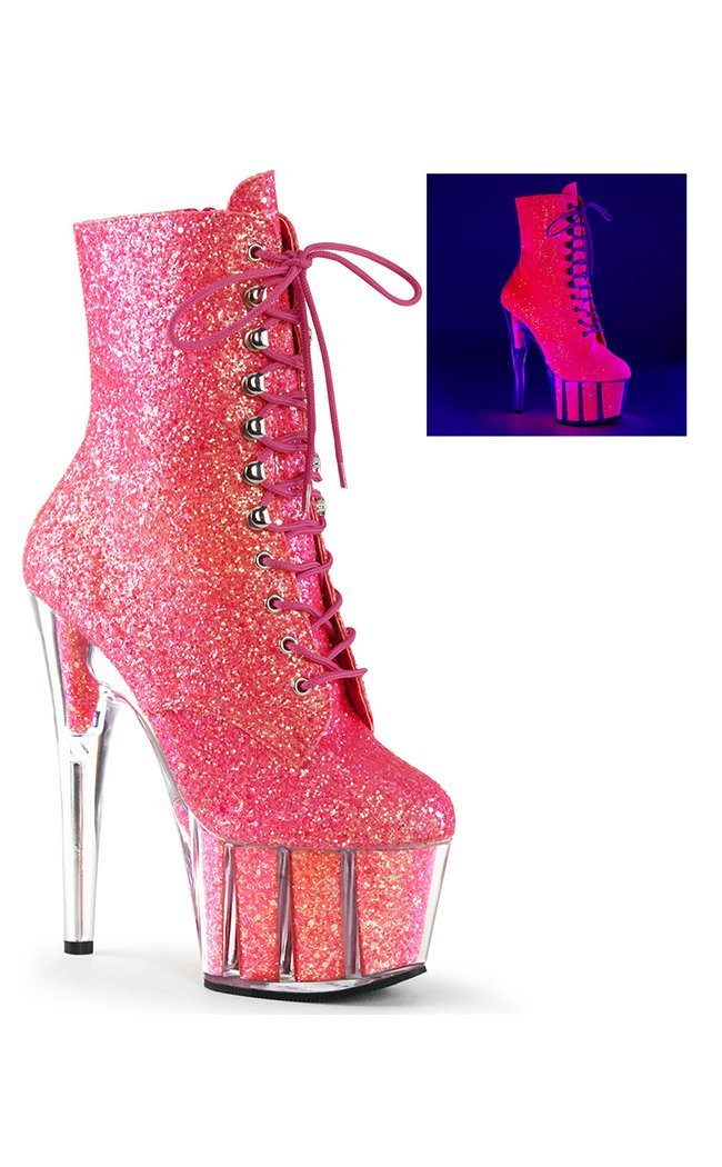 ADORE-1020G Neon Pink Glitter Ankle Boots-Pleaser-Tragic Beautiful