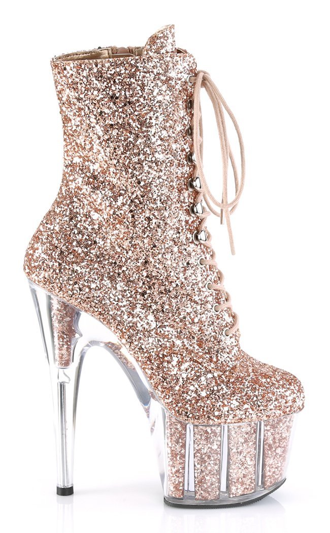 ADORE-1020G Rose Gold Glitter Ankle Boots-Pleaser-Tragic Beautiful