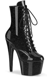 ADORE-1020GP Black Glitter Patent Ankle Boots-Pleaser-Tragic Beautiful