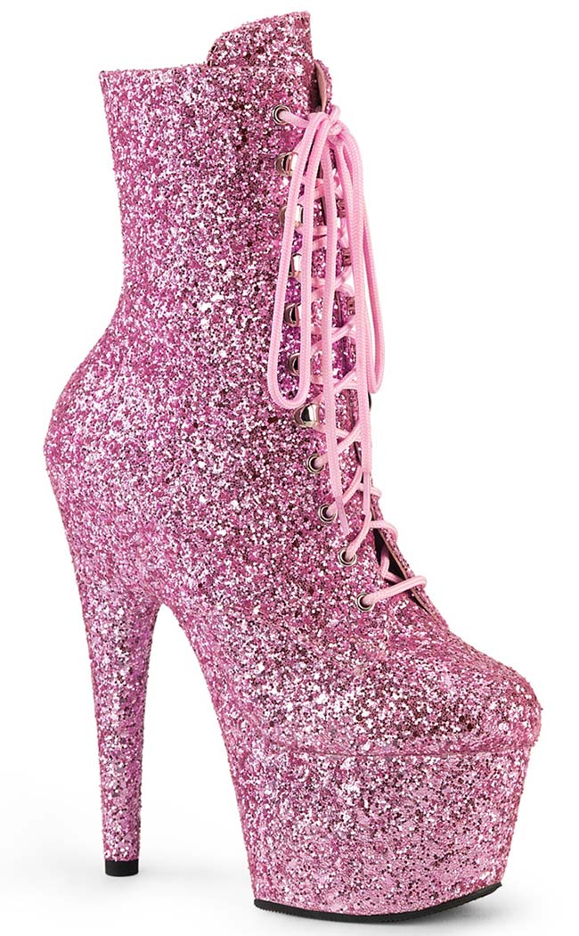ADORE-1020GWR Baby Pink Glitter Ankle Boots-Pleaser-Tragic Beautiful