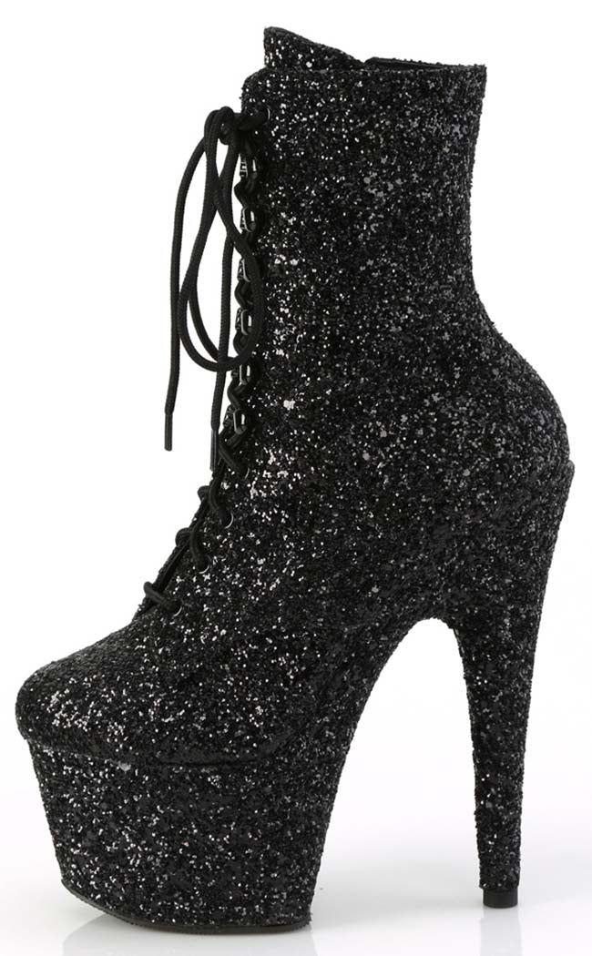 ADORE-1020GWR Black Glitter Ankle Boots-Pleaser-Tragic Beautiful
