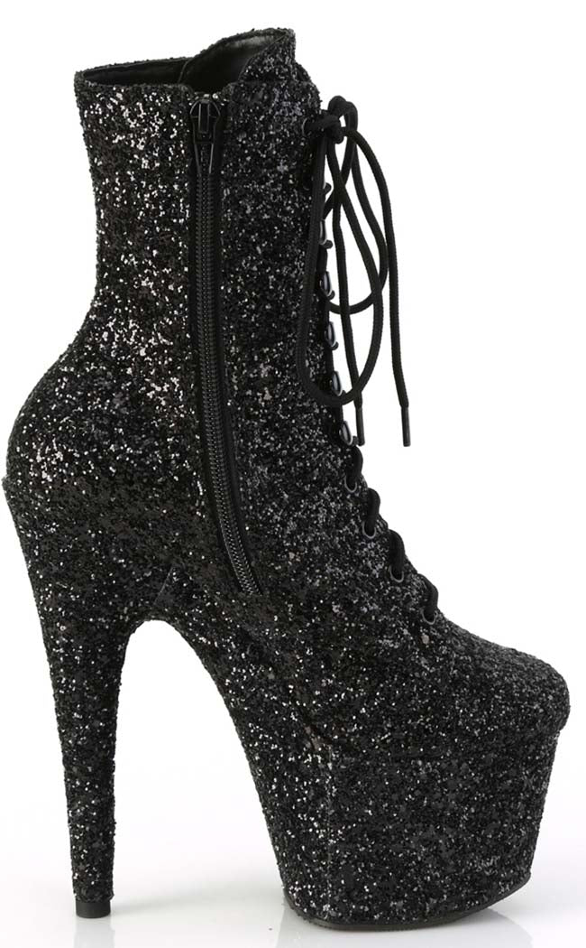 ADORE-1020GWR Black Glitter Ankle Boots-Pleaser-Tragic Beautiful