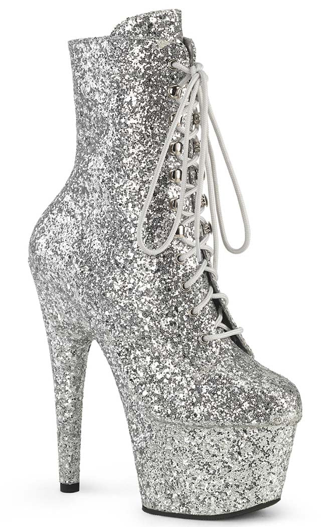 ADORE-1020GWR Silver Glitter Ankle Boots-Pleaser-Tragic Beautiful