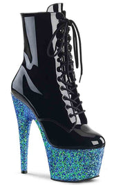 ADORE-1020LG Black Blue Multi Glitter Ankle Boots-Pleaser-Tragic Beautiful