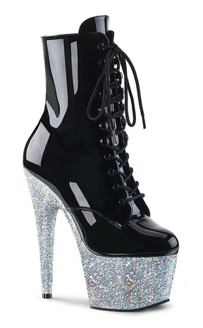 ADORE-1020LG Black Silver Multi Glitter Ankle Boots-Pleaser-Tragic Beautiful