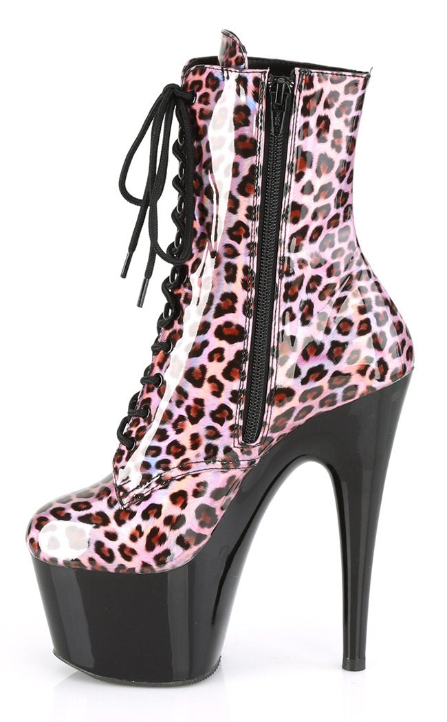 ADORE-1020LP Pink Holo Leopard Ankle Boots-Pleaser-Tragic Beautiful