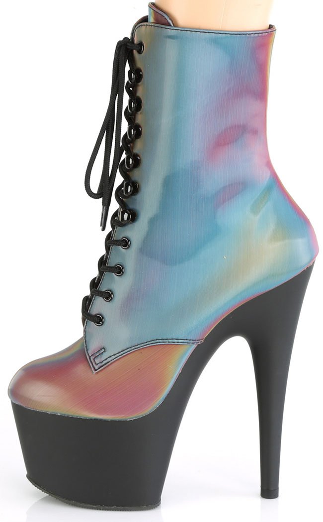ADORE-1020REFL Rainbow Reflective Ankle Boots-Pleaser-Tragic Beautiful