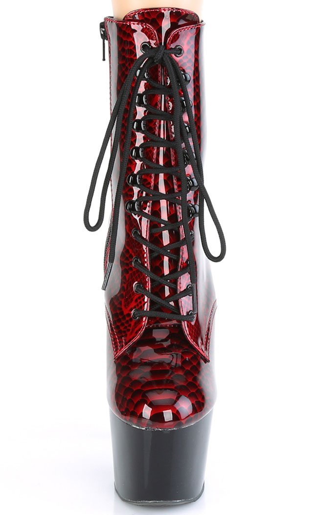 ADORE-1020SP Red Snake Print Ankle Boots-Pleaser-Tragic Beautiful
