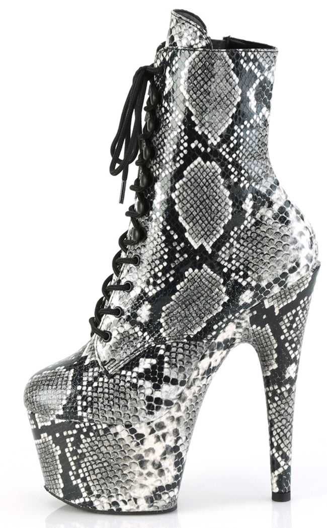 ADORE-1020SPWR Black Snake Print Ankle Boots-Pleaser-Tragic Beautiful