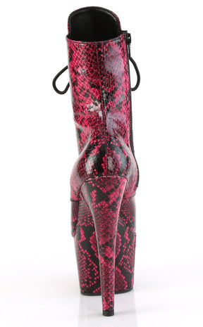 ADORE-1020SPWR Hot Pink Snake Print Ankle Boots-Pleaser-Tragic Beautiful