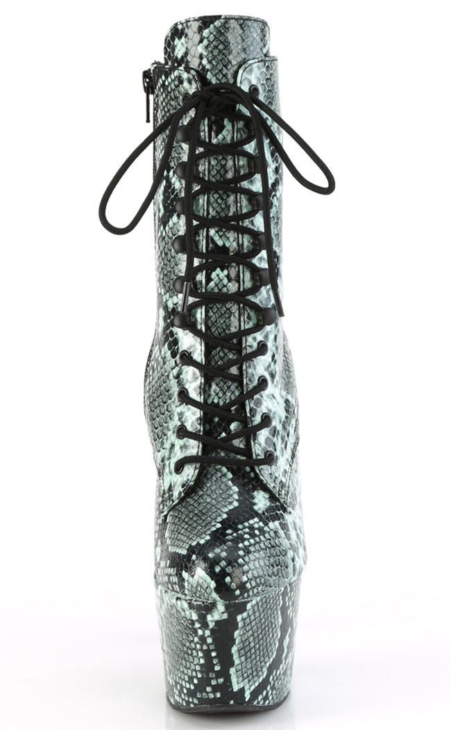 ADORE-1020SPWR Mint Snake Print Ankle Boots-Pleaser-Tragic Beautiful
