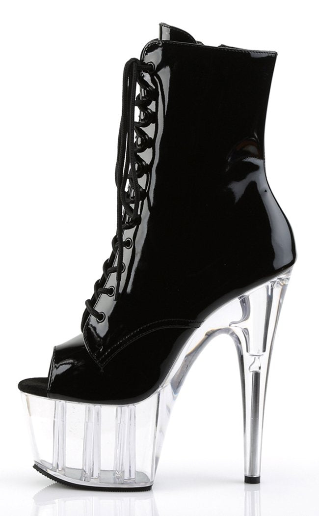 ADORE-1021 Black Patent & Clear Ankle Boots-Pleaser-Tragic Beautiful