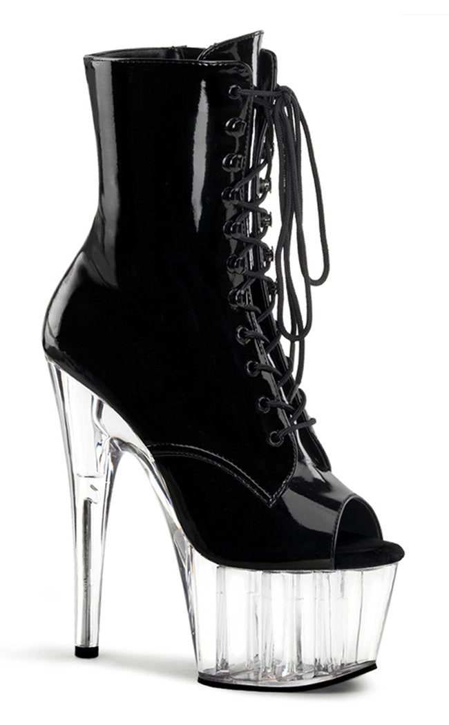 ADORE-1021 Black Patent & Clear Ankle Boots-Pleaser-Tragic Beautiful