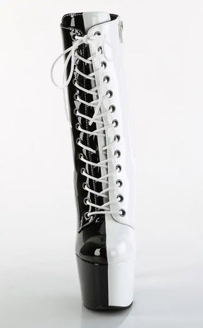 ADORE-1040TT Black & White Patent Boots-Pleaser-Tragic Beautiful
