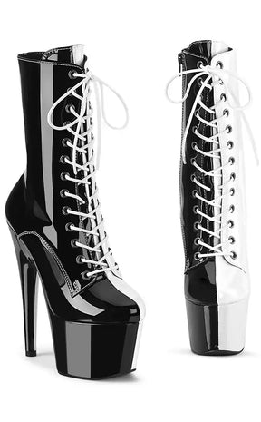 ADORE-1040TT Black & White Patent Boots-Pleaser-Tragic Beautiful