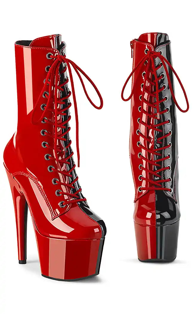 ADORE-1040TT Red & Black Patent Boots-Pleaser-Tragic Beautiful