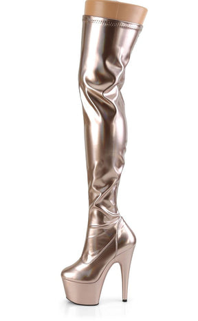 ADORE-3000 Rose Gold Holo Thigh High Boots-Pleaser-Tragic Beautiful