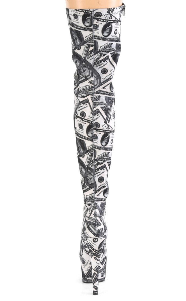 ADORE-3000DP Money Print Thigh High Boots-Pleaser-Tragic Beautiful