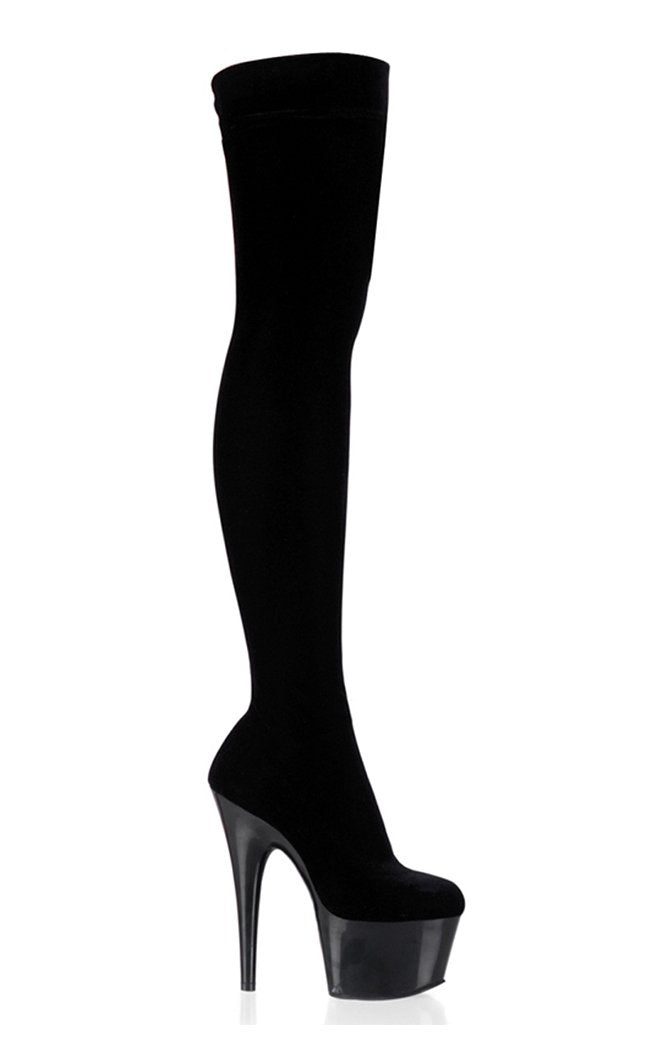 ADORE-3002 Black Velvet Thigh High Boots-Pleaser-Tragic Beautiful