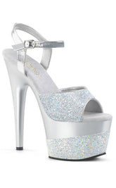 ADORE-709-2G Silver Glitter Heels-Pleaser-Tragic Beautiful