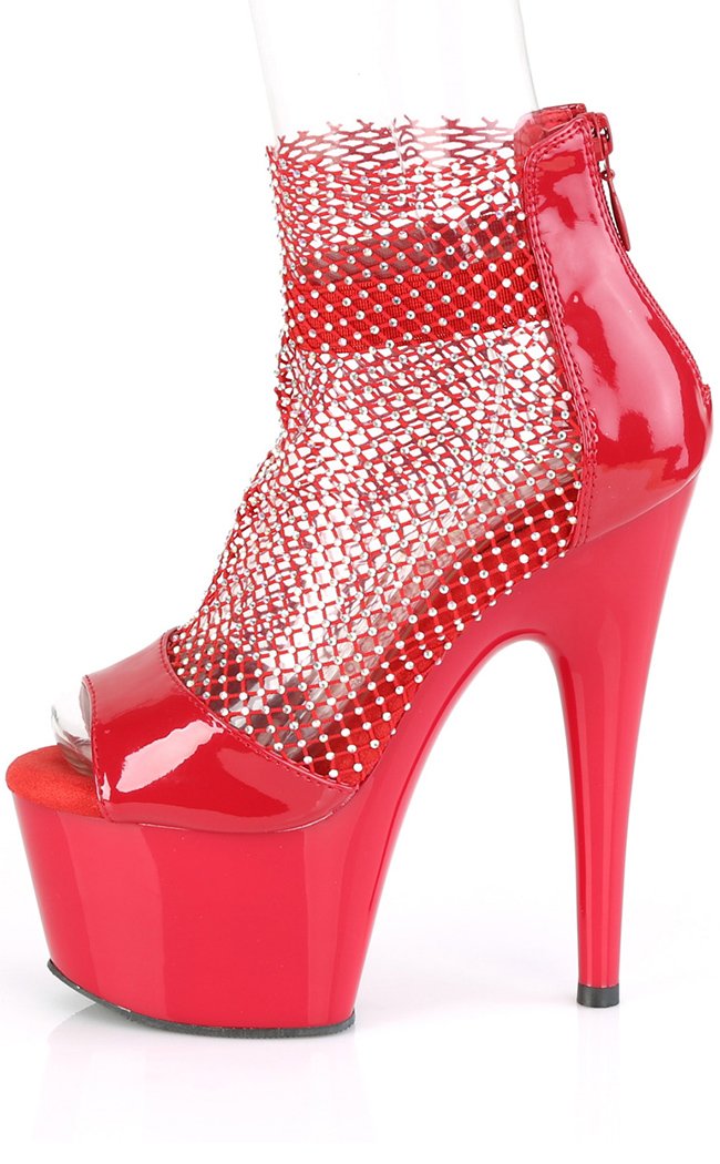 ADORE-765RM Red Patent Rhinestone Mesh Heels-Pleaser-Tragic Beautiful