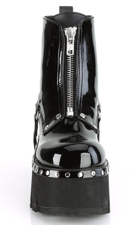 ASHES-100 Black Patent Ankle Boots-Demonia-Tragic Beautiful