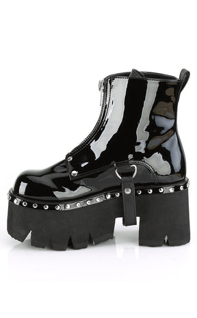ASHES-100 Black Patent Ankle Boots-Demonia-Tragic Beautiful