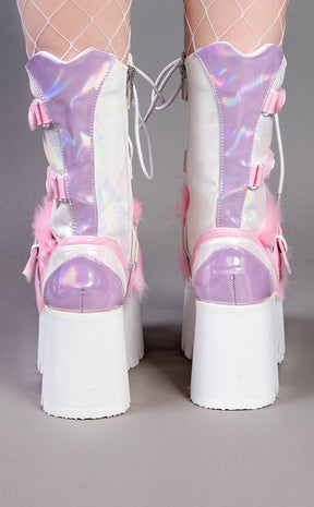 ASHES-120 Baby Pink & Lavender Holo Platform Boots-Demonia-Tragic Beautiful