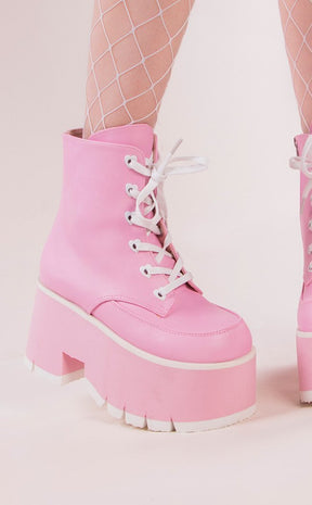 Demonia ASHES-57 Pink Platform Boots | Pastel Goth Shoes Australia