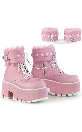 ASHES-57 Pink Cuff Combat Boots-Demonia-Tragic Beautiful
