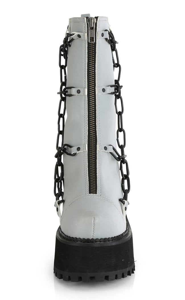 ASSAULT-66 Grey Reflective Chain Boots-Demonia-Tragic Beautiful
