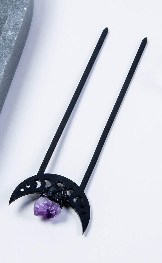 Amethyst Crescent Hair Fork-Gothic Jewellery-Tragic Beautiful