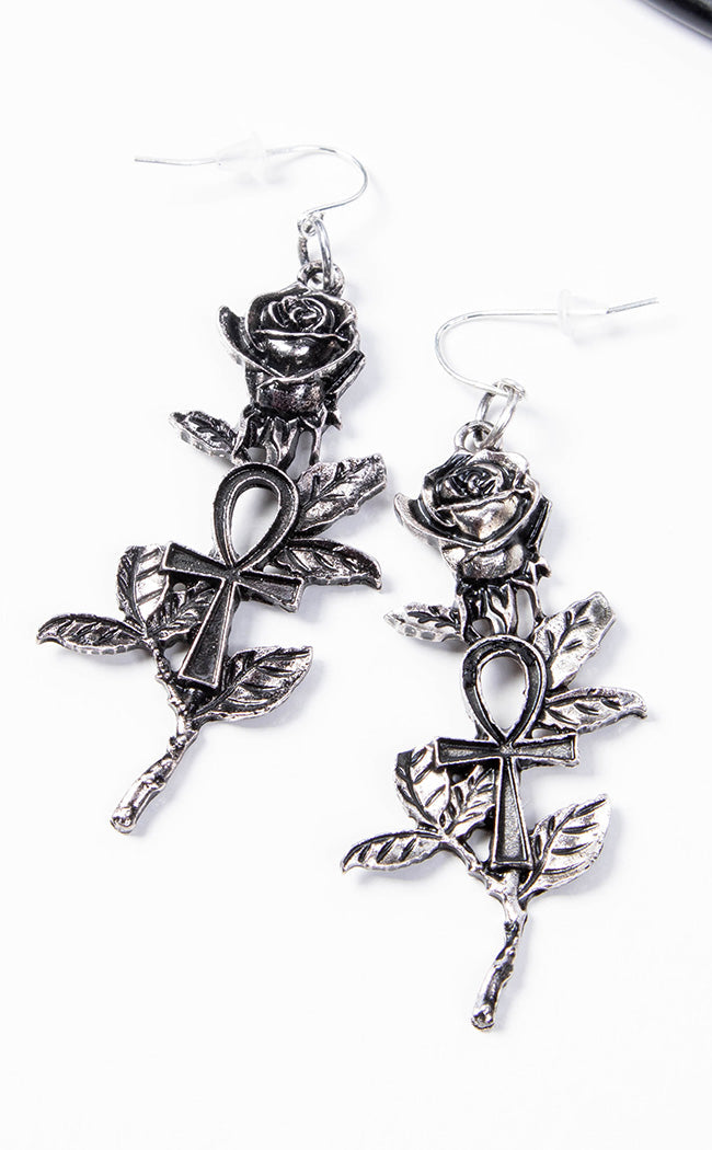 Ankh Roses Earrings | Silver-Restyle-Tragic Beautiful