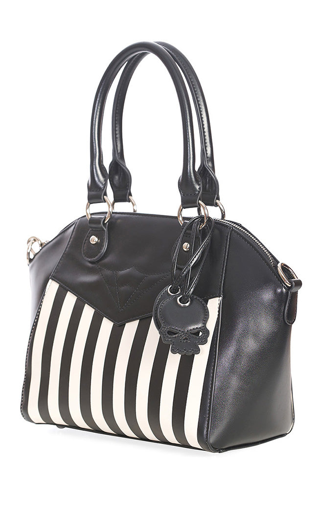Another Lost Soul Striped Handbag | Black & White-Banned Apparel-Tragic Beautiful