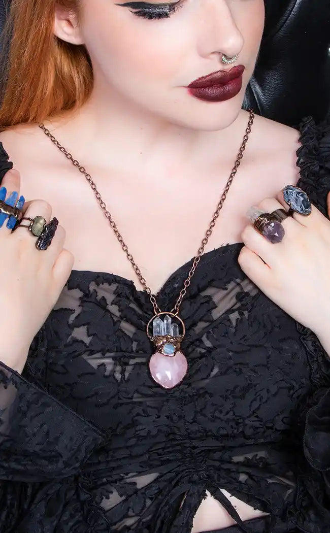Aphrodite's Heart Necklace | Rose Quartz-Gaia Regalia-Tragic Beautiful