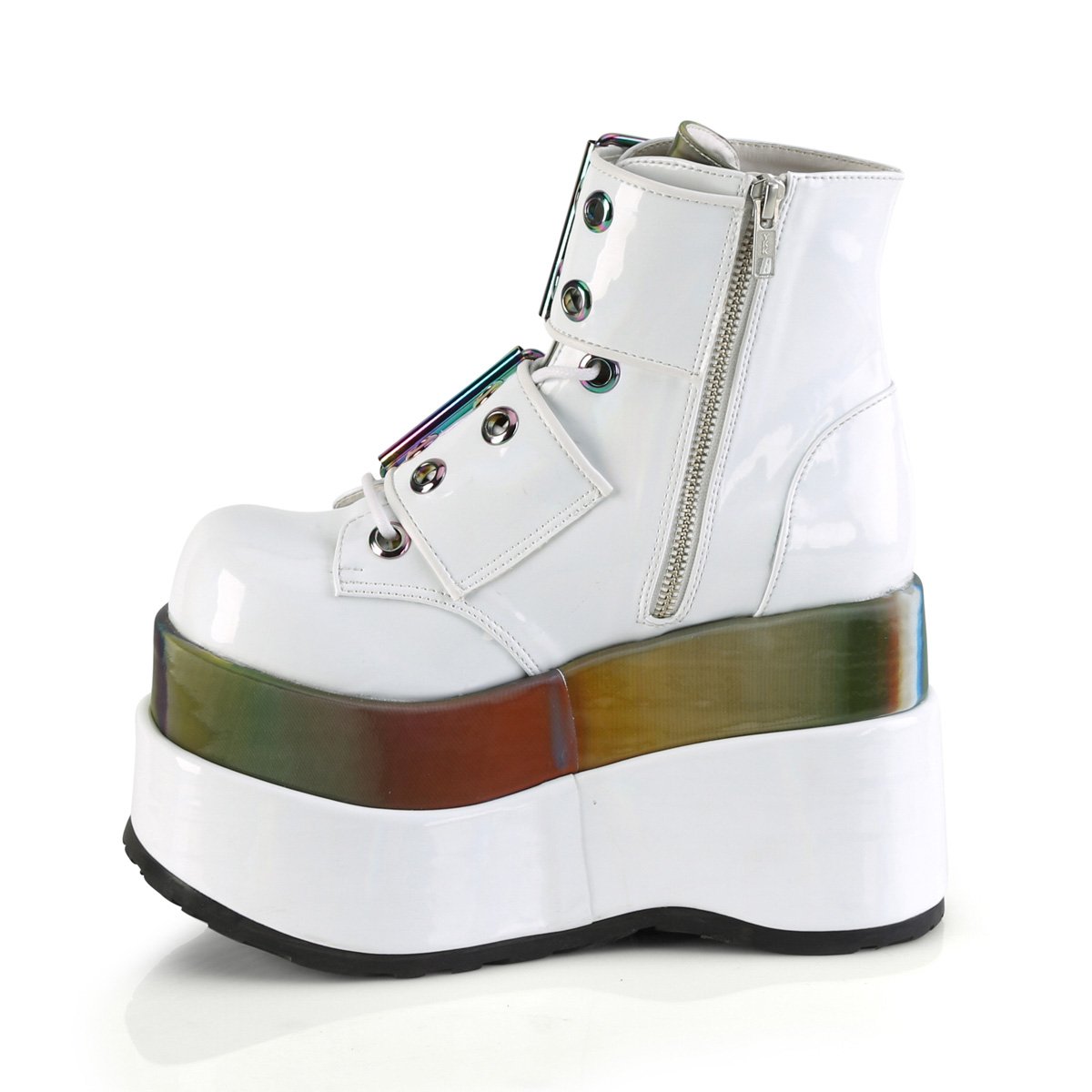BEAR-104 White Patent Rainbow Platform Boots-Demonia-Tragic Beautiful