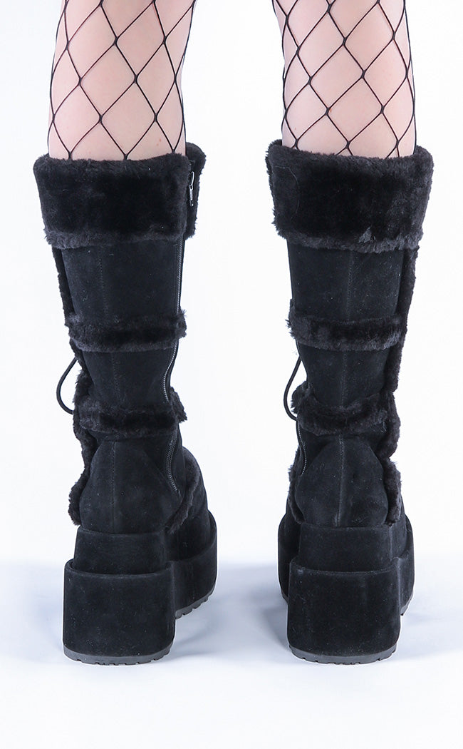BEAR-202 Black Suede Knee-High Boots (Au Stock)-Demonia-Tragic Beautiful