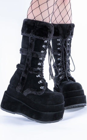 BEAR-202 Black Suede Knee-High Boots-Demonia-Tragic Beautiful