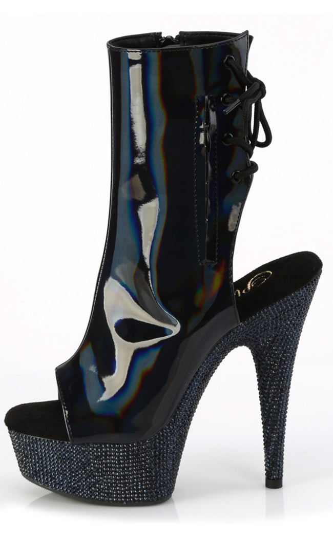 BEJEWELED-1018DM-6 Black Holo Rhinestone Ankle Boots-Pleaser-Tragic Beautiful