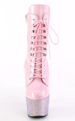 BEJEWELED-1020-7 Baby Pink Holo Rhinestone Boots-Pleaser-Tragic Beautiful