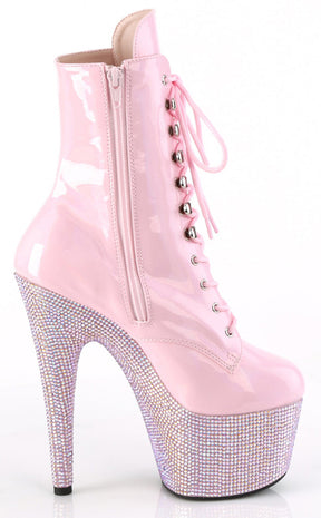 BEJEWELED-1020-7 Baby Pink Holo Rhinestone Boots-Pleaser-Tragic Beautiful