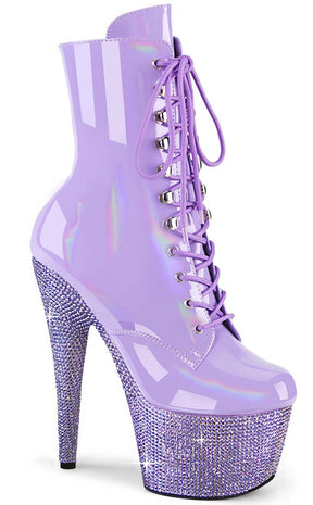 BEJEWELED-1020-7 Lavender Holo Rhinestone Boots-Pleaser-Tragic Beautiful