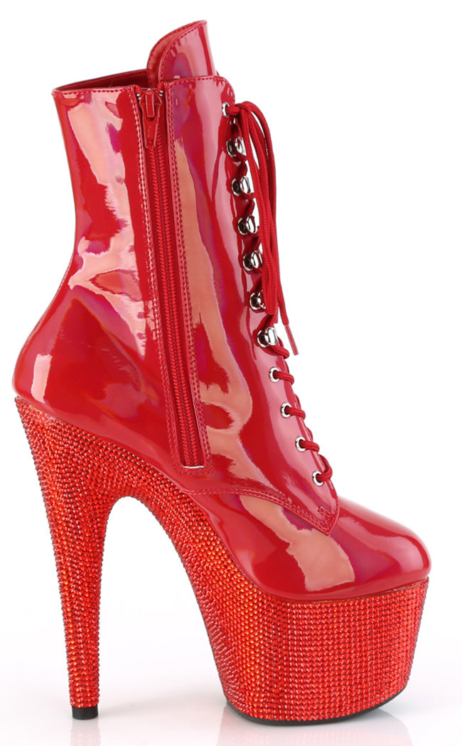 BEJEWELED-1020-7 Red Holo Rhinestone Boots-Pleaser-Tragic Beautiful